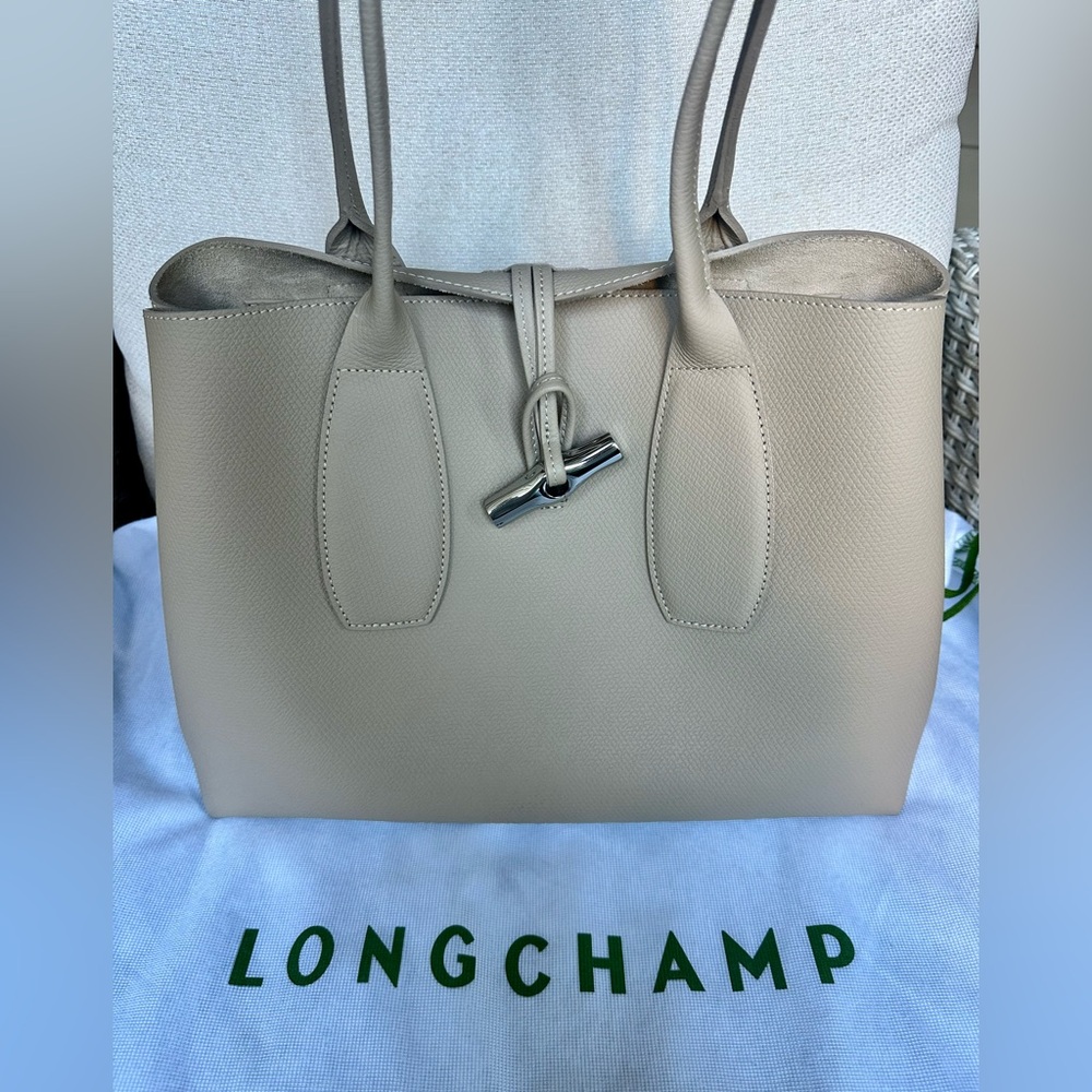 Longchamp Tote in Taupe Leather with Dust Bag